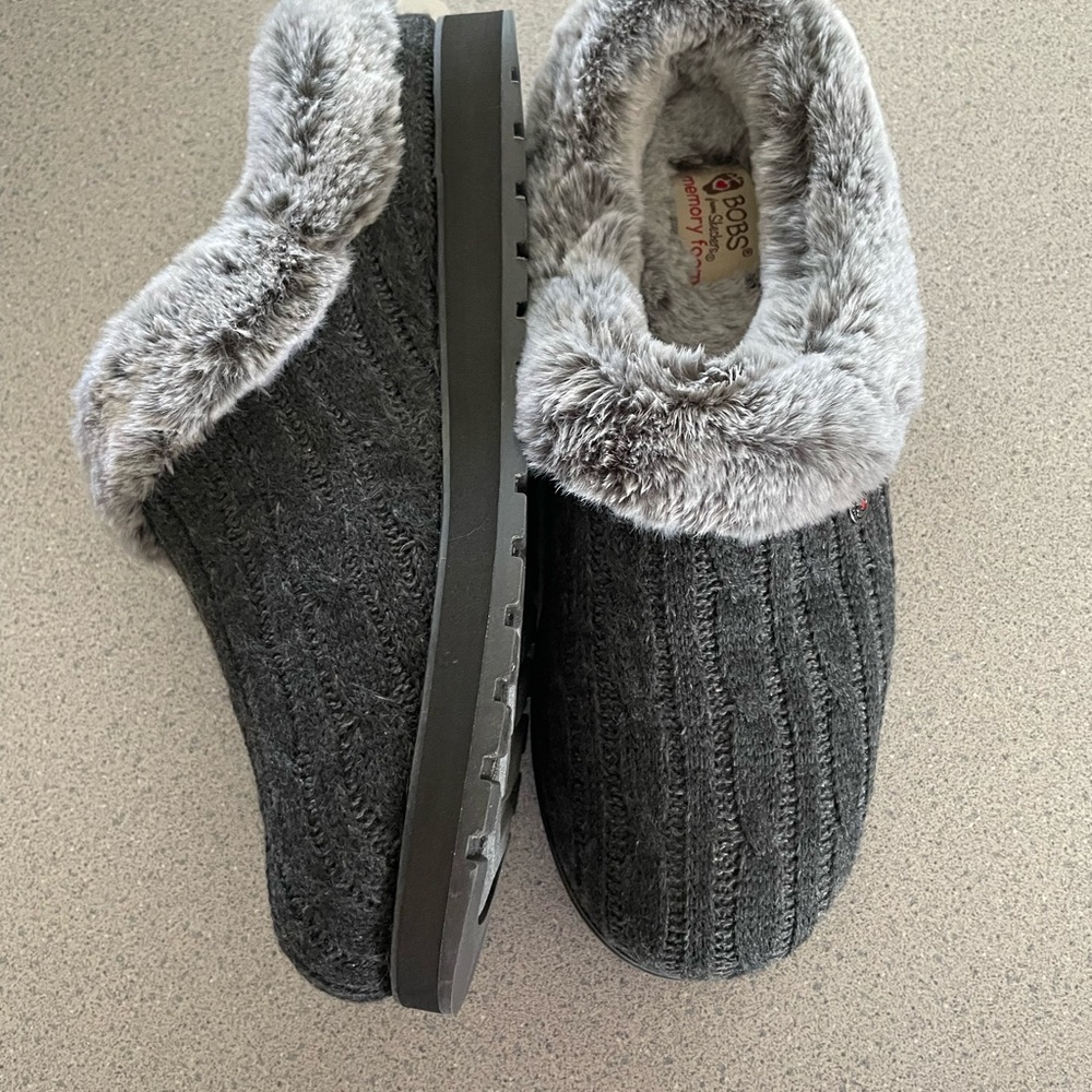 Skechers Gray Plush Fur-Lined Slippers